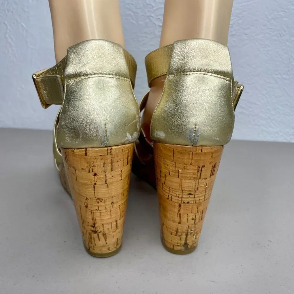 Cole Haan Womens Jullian Metallic Gold Open Toe Platform Wedge Sandal Size 10B‎